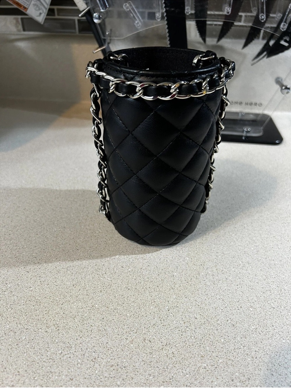 White House Black Market Black Quilted chain crossbody drink holder NWT - Picture 5 of 5